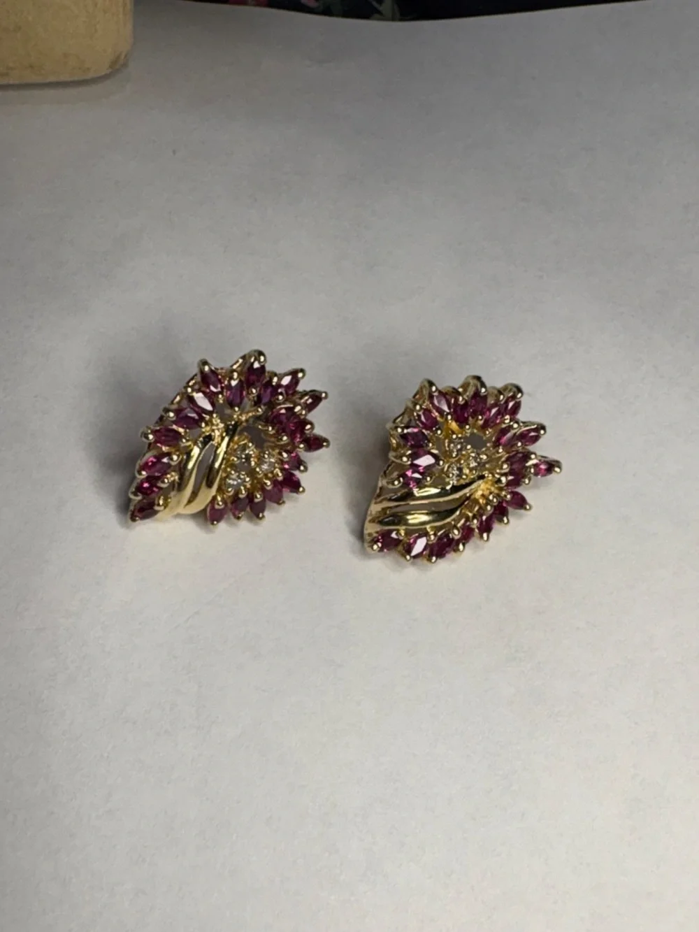 14k Yellow Gold Genuine Ruby And Diamond Earring. Vintage And Papers Included
